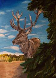 Ručně malovaný obraz na plátně zvířata Jelen v lese