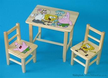 dětský stoleček a židličky z borovice Spongebob W26 1S+2K+1T mixdre