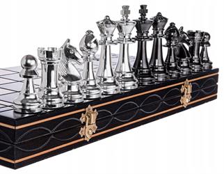 Šachy Senator se stříbrnými a černými metalizovanými figurkami Stauntona č. 6