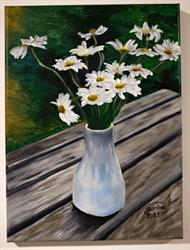 Ručně malovaný obraz na plátně květiny Kopretiny ve vaze