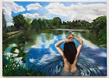 Ručně malovaný obraz na plátně postavy Žena ve vodě