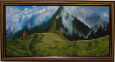 Ručně malovaný obraz na plátně krajina Hory Perenyc Strymba