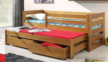 dřevěná rozkládací dvojí postel z masivního dřeva borovice Kubus meblano