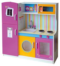 Dětská dřevěná Multi kuchyňka s mikrovlnnou troubou, lednicí a pračkou krakpol