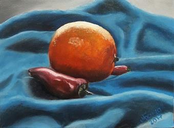 Ručně malovaný obraz na plátně ovoce Pomeranč a papričky