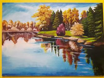 Ručně malovaný obraz na plátně krajina Podzim