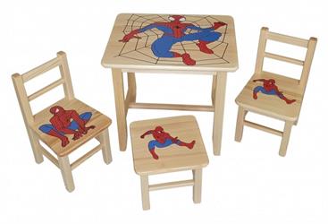 dětský stoleček a židličky z borovice Spider Man NR24 1S+2K+1T mixdre