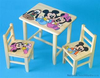 dětský stoleček a židličky z borovice Mickey Mouse W4 1S+2K+1T mixdre
