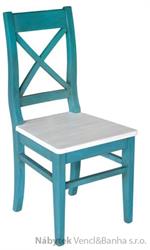 dřevěná rustikální stylová jídelní židle z masivního dřeva borovice Mexicana D25bíla/modrá euromeb