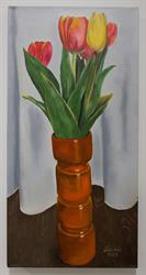 Ručně malovaný obraz na plátně květiny Tulipány ve vaze
